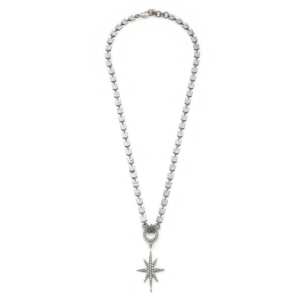 Stellar Silver Plated Chain Zircon Star Charm Necklace - 1