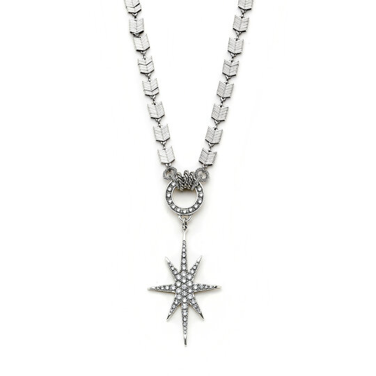 Stellar Silver Plated Chain Zircon Star Charm Necklace - 
