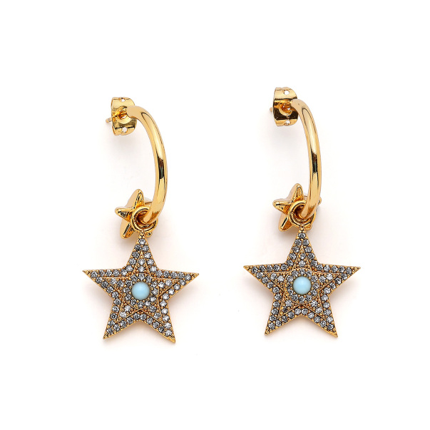 Stellar Waves Gold Plated Star Charm Pinned Earrings - 1