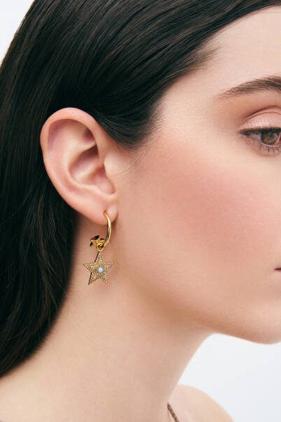 Stellar Waves Gold Plated Star Charm Pinned Earrings - 2