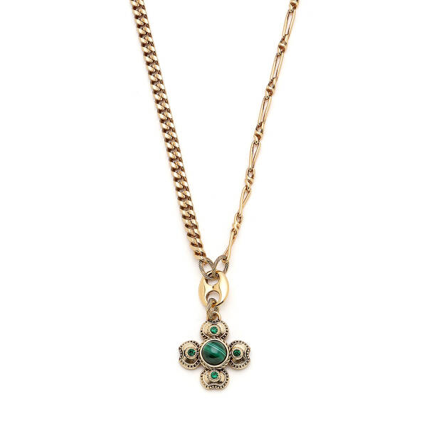 Still Root Malachite Natural Stone Clover Charm Gold Plated Chain Necklace - 3