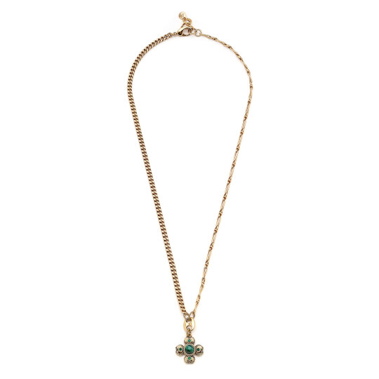 Still Root Malachite Natural Stone Clover Charm Gold Plated Chain Necklace 
