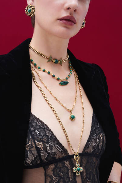 Still Root Malachite Natural Stone Clover Charm Gold Plated Chain Necklace - 5