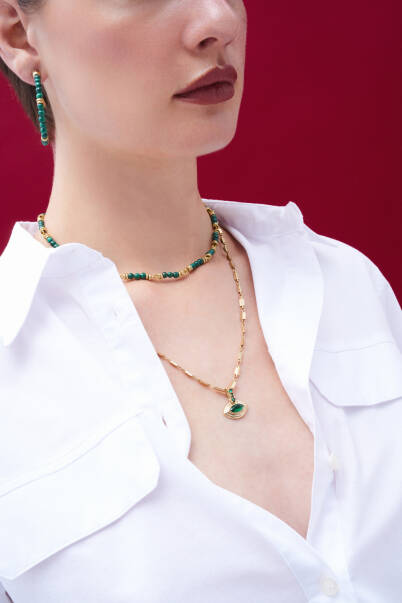 Stone Seed Zircon Charm Gold Plated Chain Necklace - 5