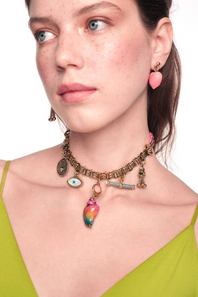 Sumptu Pembe Altın Kaplama Charm Kolye - 3