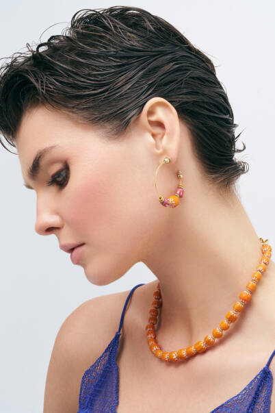 Sunkissed Natural Stone Pierced Hoop Earrings - 2