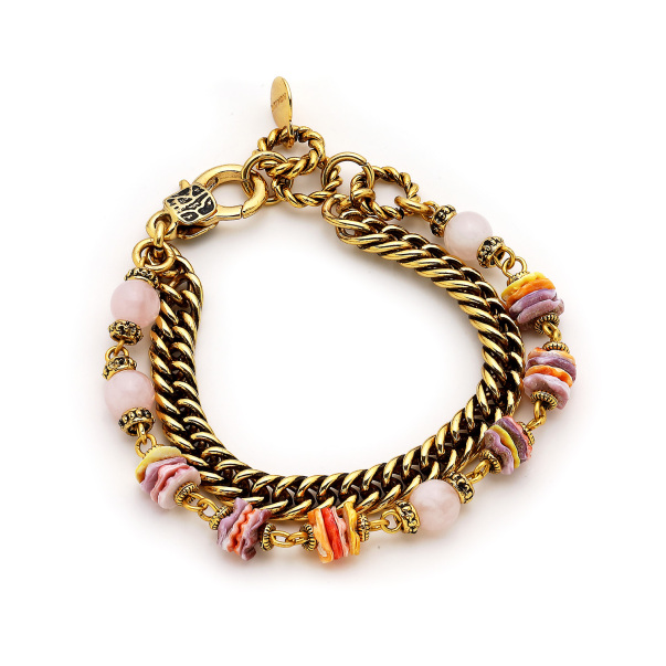 Sunlit Shore Rose Quartz Gold Plated Chain Natural Stone Bracelet - 1
