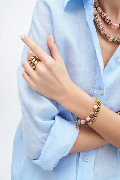 Sunlit Shore Rose Quartz Gold Plated Chain Natural Stone Bracelet - 2