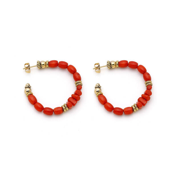 Sunset Coral Hoop Pinned Earrings - 1
