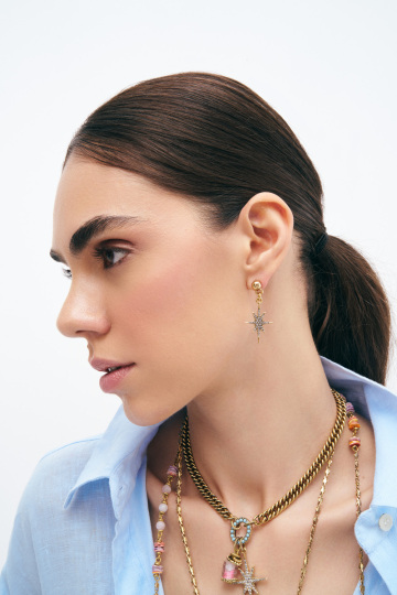 Sunset Gold Plated Star Charm Pinned Earrings - (1)