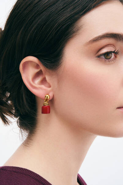 Suntana Coral Natural Stone Pinned Earrings - 2