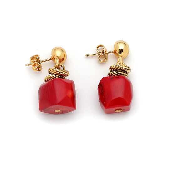 Suntana Coral Natural Stone Pinned Earrings 