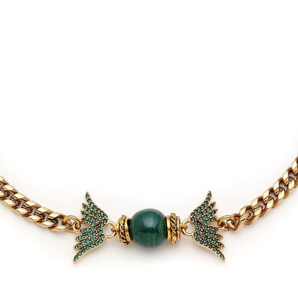 Sylva Zircon Wing Charm Malachite Natural Stone Gold Plated Chain Necklace - 3