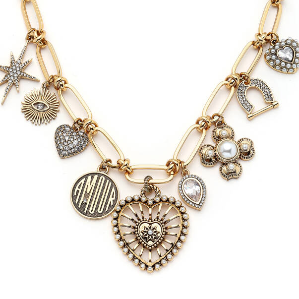 Symbolic Heart, Clover, Horseshoe & Star Charm Chain Necklace - 3