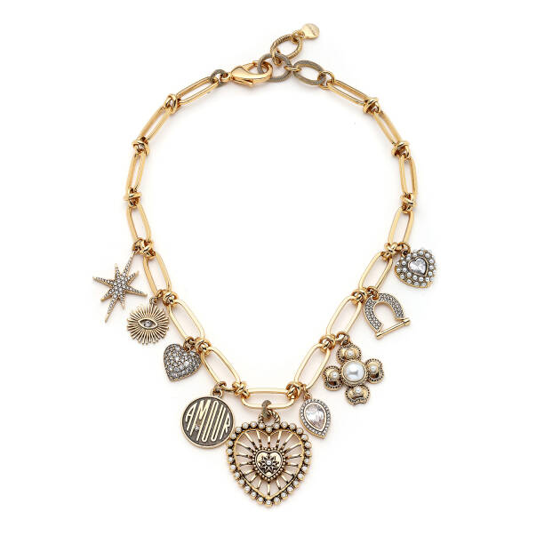 Symbolic Heart, Clover, Horseshoe & Star Charm Chain Necklace - 1