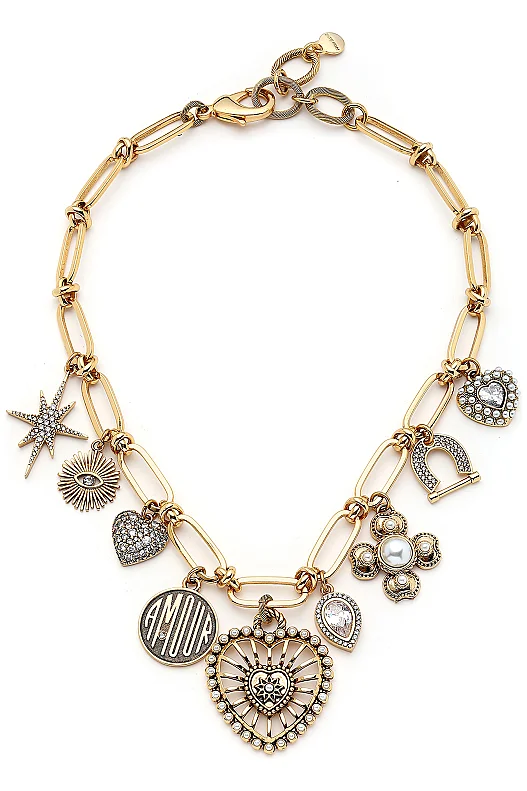 Symbolic Kalp, Yonca, Nal,Yıldız Charm Zincir Kolye - 