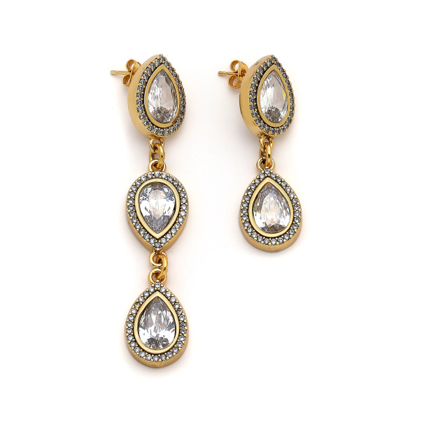 Symmetric Zircon Drop Evening Pinned Earrings - 1