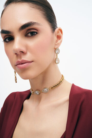 Symmetric Zircon Drop Evening Pinned Earrings - (1)