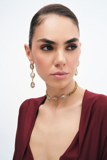 Symmetric Zircon Drop Evening Pinned Earrings - (1)