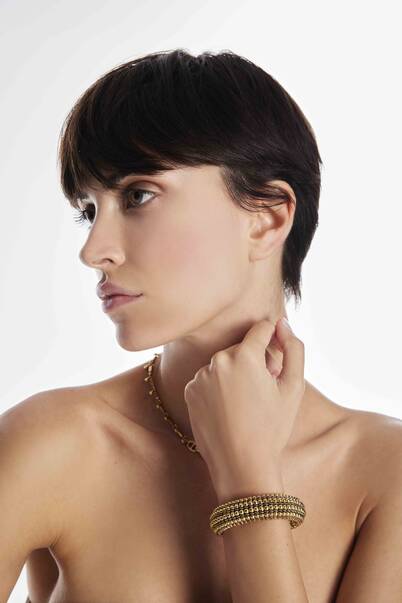 Tack Gold Plated Handcuff Bracelet - 5