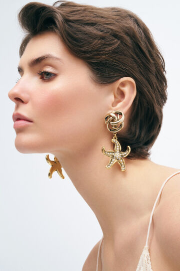 Tangled Yıldız İnci Charm Klips Küpe 