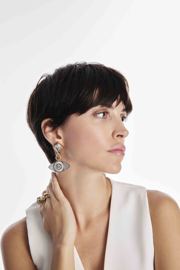 Tate Zirkon Altın Kaplama Zirkon Göz Klips Küpe - 