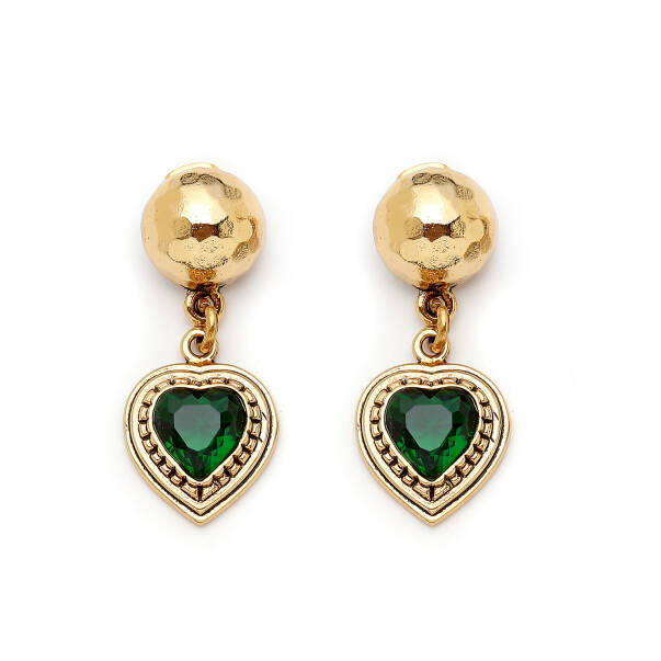 Terra Vein Green Zircon Heart Charm Pinned Earrings - 1