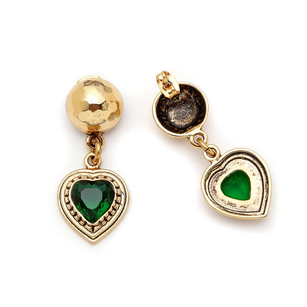 Terra Vein Green Zircon Heart Charm Pinned Earrings - 3
