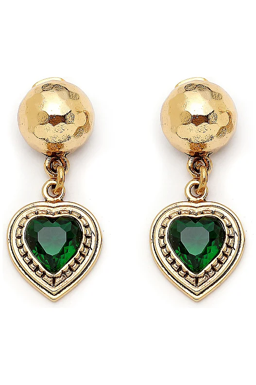 Terra Vein Green Zircon Heart Charm Pinned Earrings 