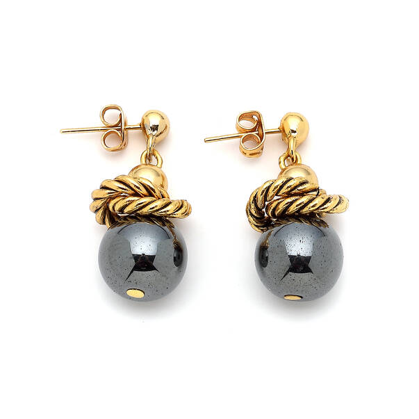 Tesa Hematite Natural Stone Pinned Earrings - 1