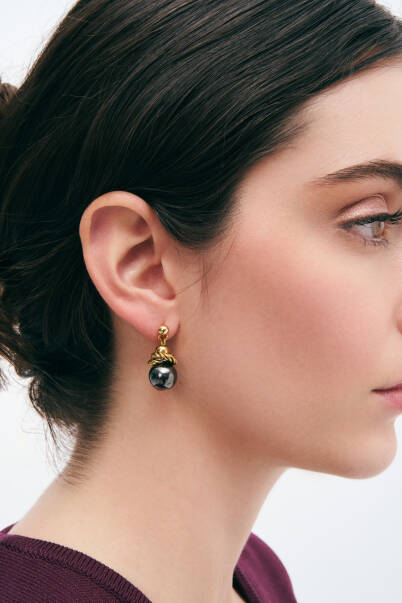 Tesa Hematite Natural Stone Pinned Earrings - 2