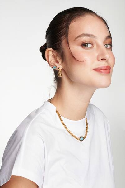 The Eye Zircon Gold Plated Eye Earrings - 2