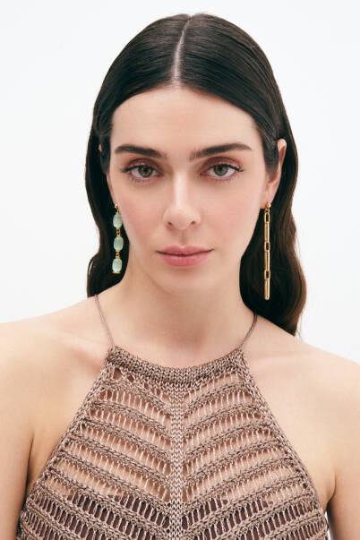 The Sky Selenit Doğal Taş Altın Kaplama Zincir Küpe - 2