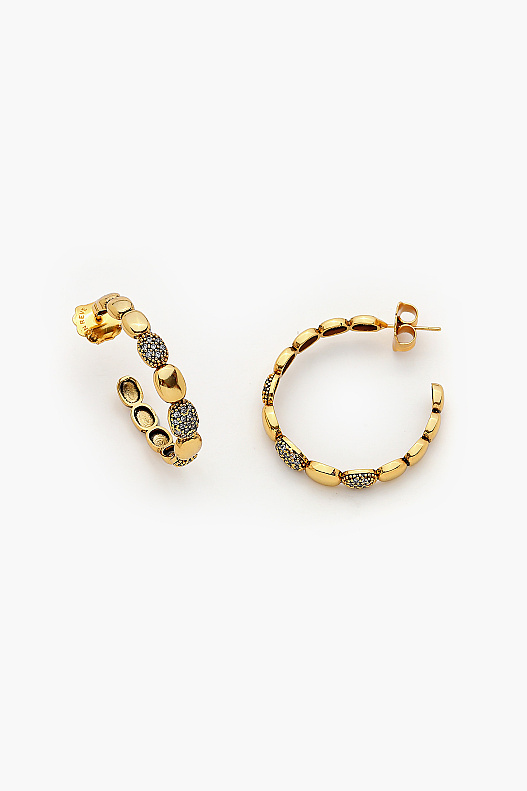 Thea Gold-Plated Zircon Hoop Earrings with Post Fastening - 