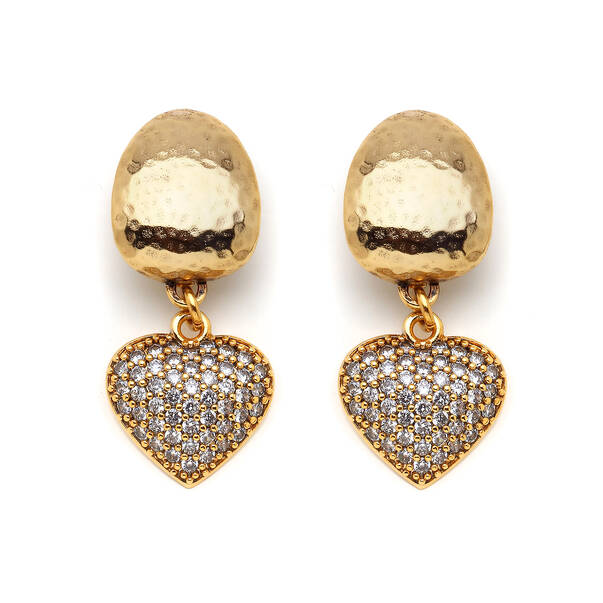 Theodora Zircon Gold Plated Heart Clip-On Earrings - 1