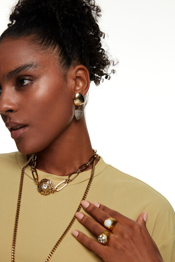 Theodora Zircon Gold Plated Heart Clip-On Earrings - (1)