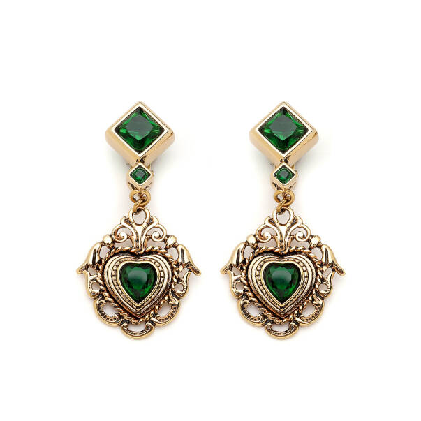 Thicket Green Zircon Heart Charm Clip On Earrings - 1