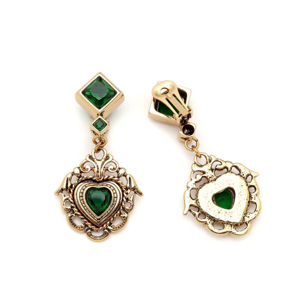 Thicket Green Zircon Heart Charm Clip On Earrings - 4