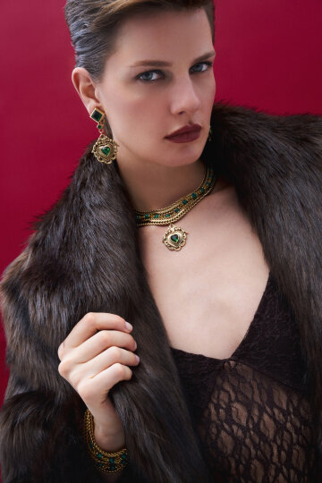 Thicket Yeşil Zirkon Kalp Charm Klipsli Küpe - (1)