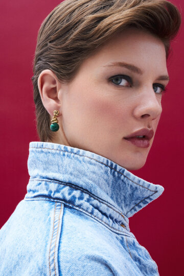 Third Eye Malachite Pinned Earrings - (1)