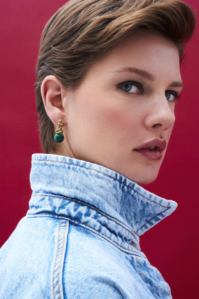 Third Eye Malachite Pinned Earrings - 2