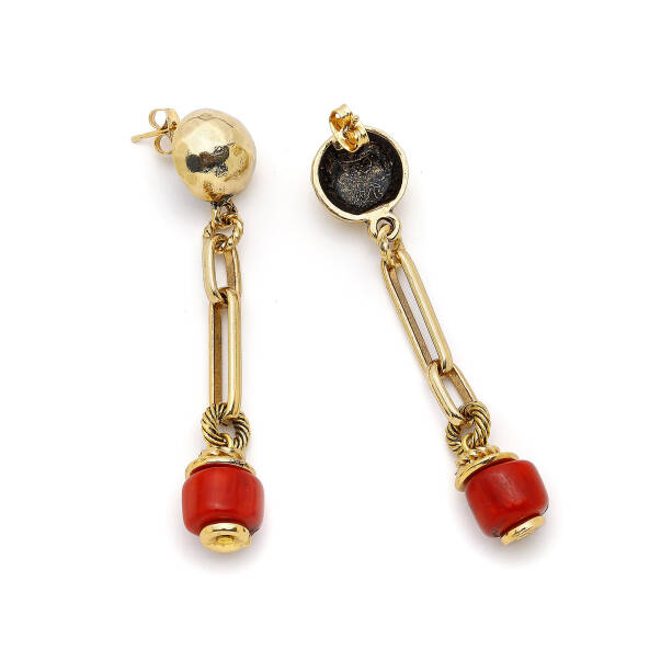Tidal Kiss Coral Natural Stone Gold Plated Pinned Earrings - 2