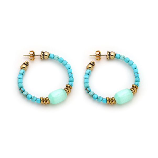 Tidal Sparkle Turquoise Natural Stone Hoop Earrings - 1