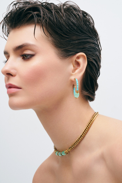 Tidal Sparkle Turquoise Natural Stone Hoop Earrings - 2