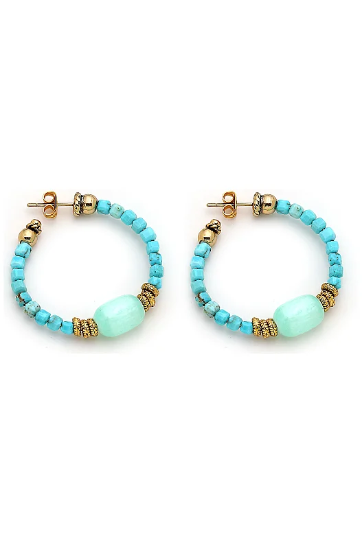 Tidal Sparkle Turquoise Natural Stone Hoop Earrings 