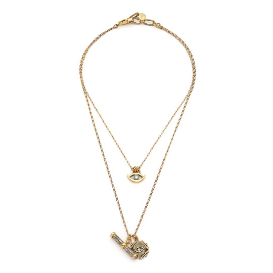 Tilsim Gold Plated Eye Zircon Charm Multi Chain Necklace 