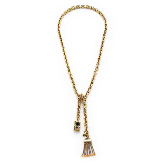 Time Flies By Gold Plated Tassel, Hourglass Charm Chain Necklace 