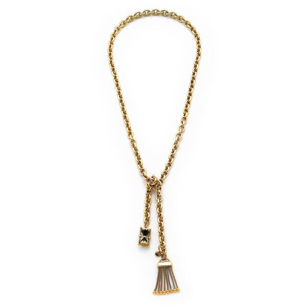 Time Flies By Gold Plated Tassel, Hourglass Charm Chain Necklace - 1