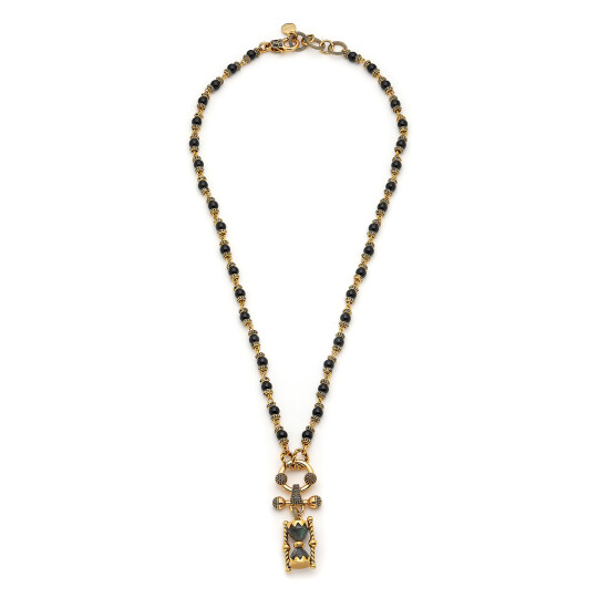 Timezone Onyx Gold Plated Hourglass Charm Necklace 