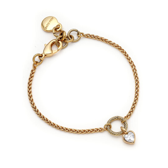Tiny Zircon Heart Charm Chain Bracelet - 